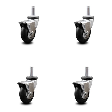 Service Caster 3 Inch Hooded Neoprene Rubber 3/8 Inch Grip Ring Stem Casters with Brakes, 4PK SCC-GR03S310-NPRB-BC-B-716138-4